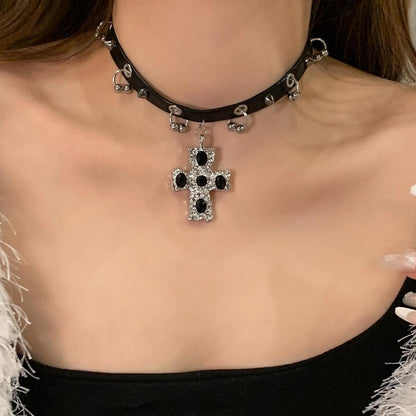 Accessories Gothic Cross Leather Choker Necklace