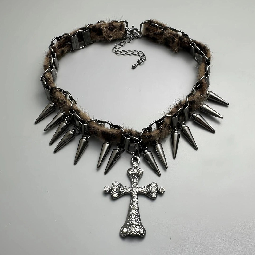 Gothic Cross Spike Choker Necklace