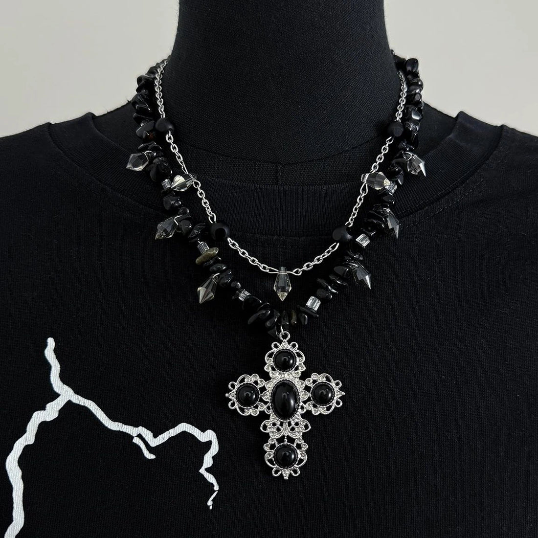 Accessories Gothic Crystal Shard Double Layer Choker Necklace
