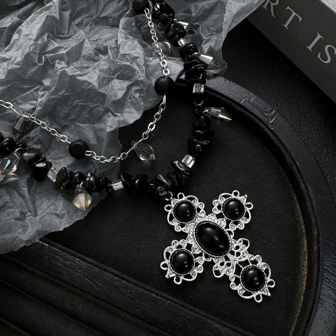 Accessories Gothic Crystal Shard Double Layer Choker Necklace