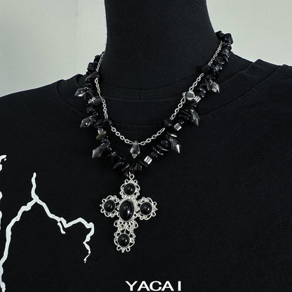 Accessories Gothic Crystal Shard Double Layer Choker Necklace