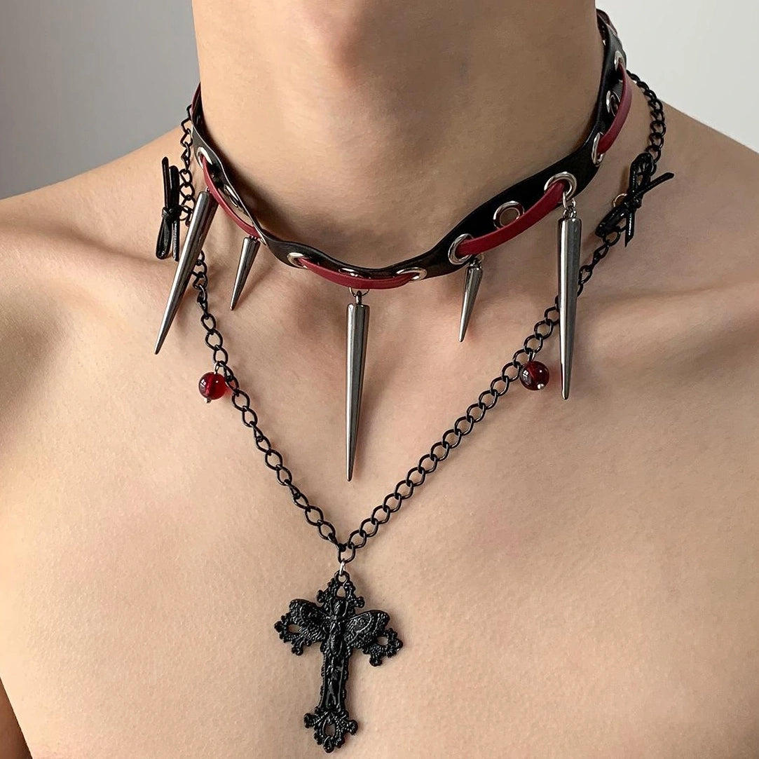 Accessories Gothic Double Layer Cross Pendant Choker Necklace
