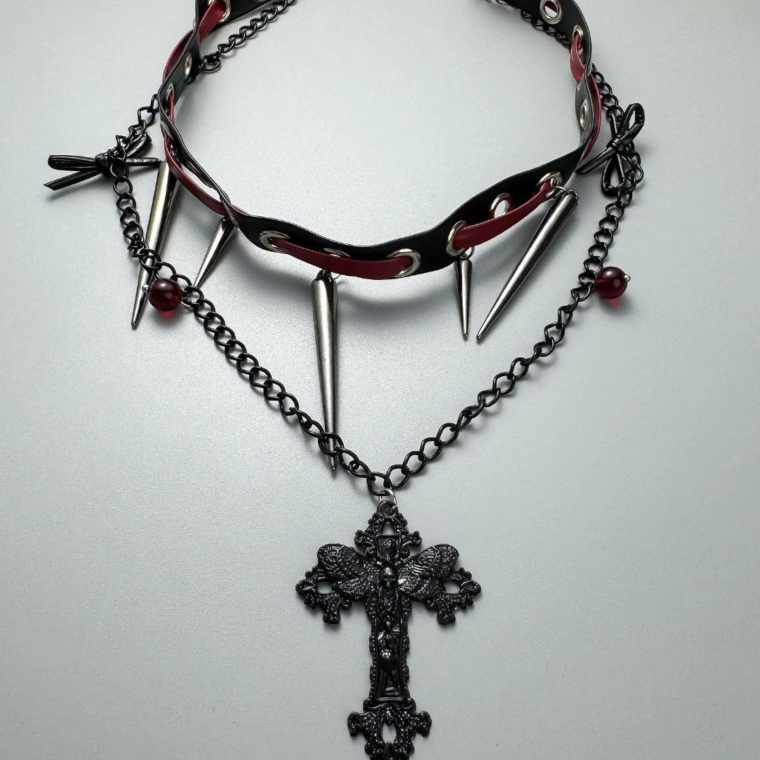 Accessories Gothic Double Layer Cross Pendant Choker Necklace
