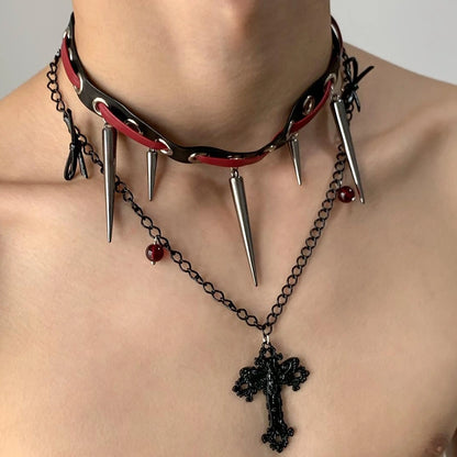 Accessories Gothic Double Layer Cross Pendant Choker Necklace