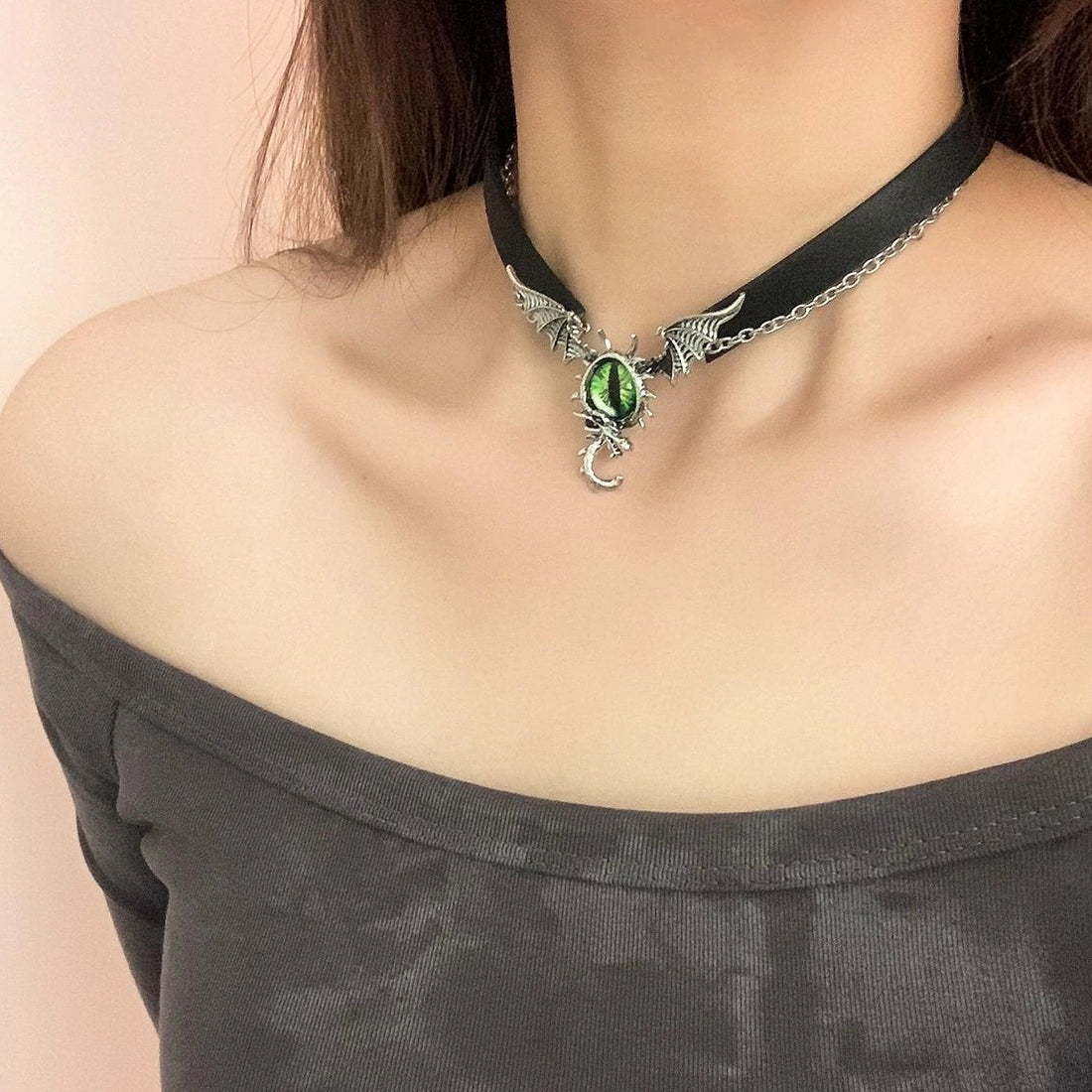 Accessories Gothic Green Evil Eye Multi Layer Leather Choker