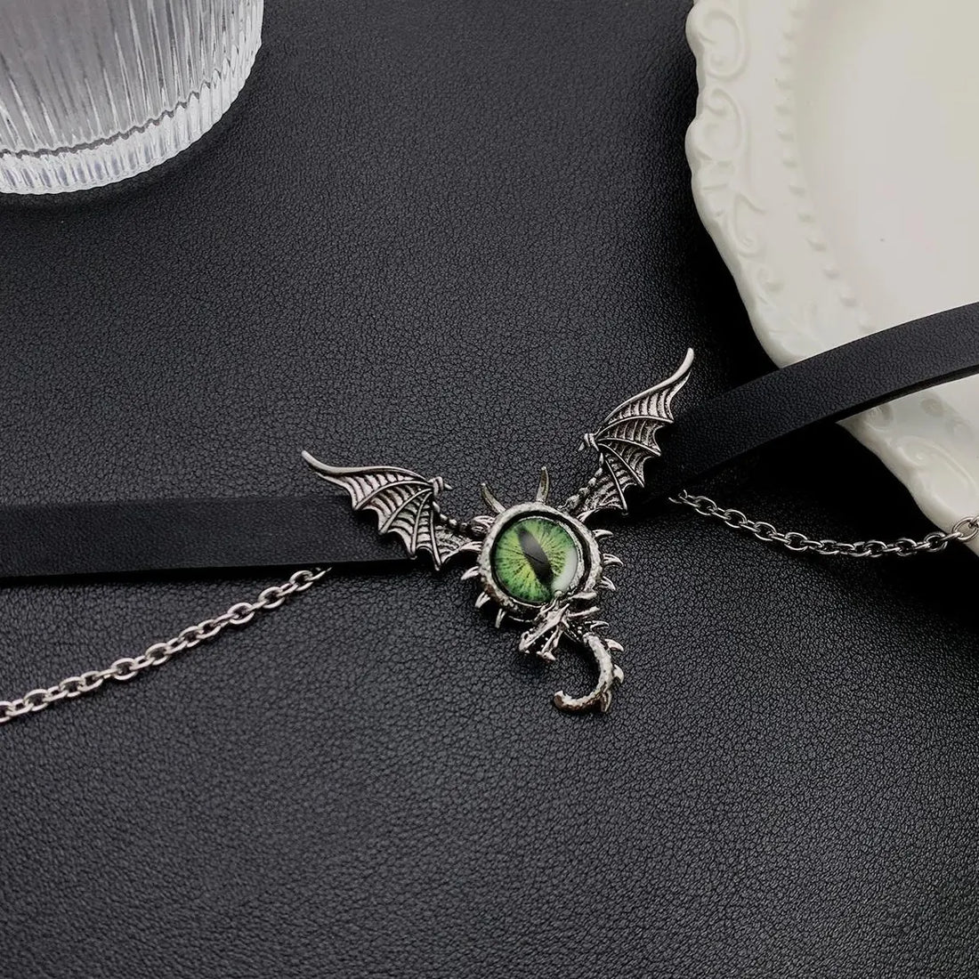 Accessories Gothic Green Evil Eye Multi Layer Leather Choker