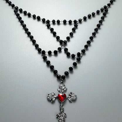Accessories Gothic Layered Black Cross Bead Necklace