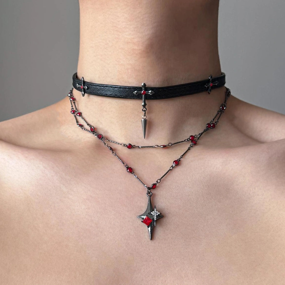 Accessories Gothic Layered Cross Choker Necklace