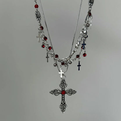 Accessories Gothic Layered Fringe Cross Pendant Necklace