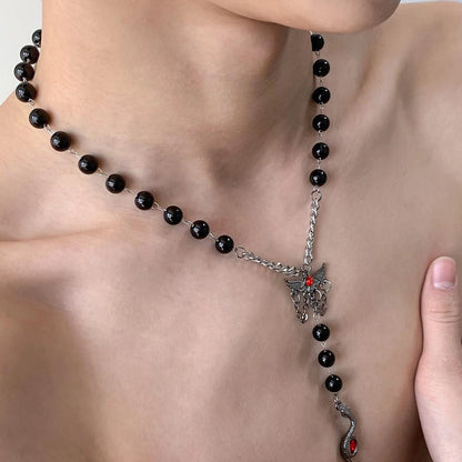 Accessories Gothic Punk Pearl Serpent V-neck Necklace