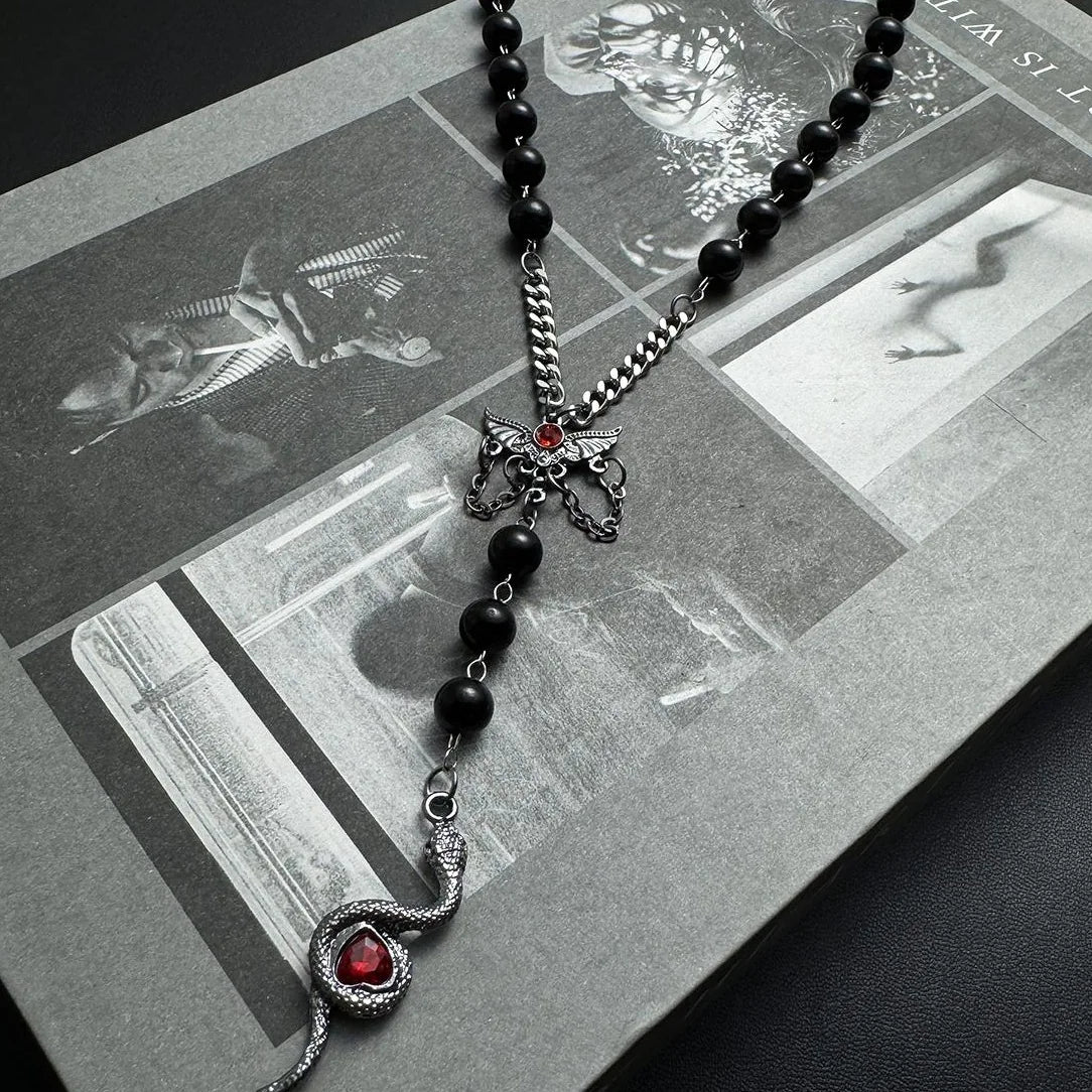 Accessories Gothic Punk Pearl Serpent V-neck Necklace