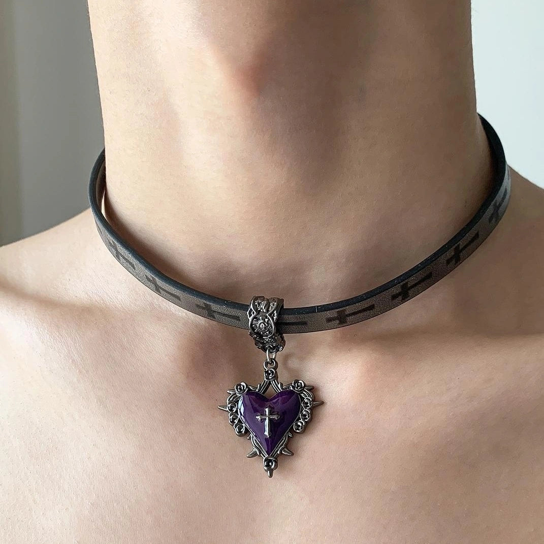Accessories Gothic Purple Heart Punk Choker Collar