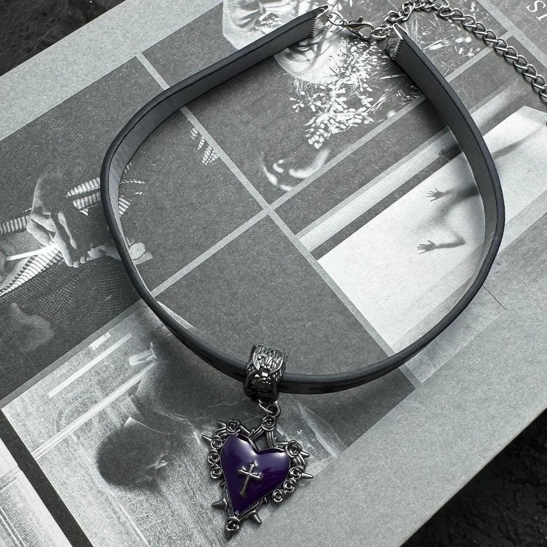 Accessories Gothic Purple Heart Punk Choker Collar