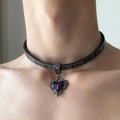 Accessories Gothic Purple Heart Punk Choker Collar