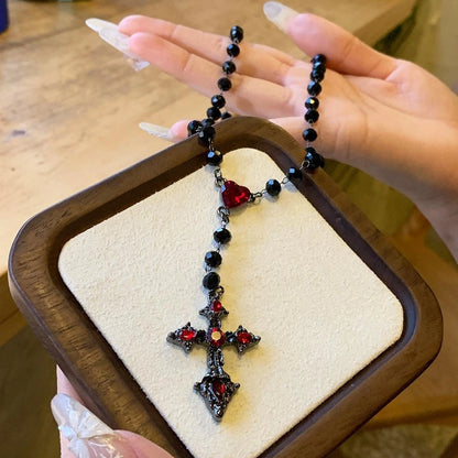 Accessories Gothic Red Cross Tassel Pendant Necklace