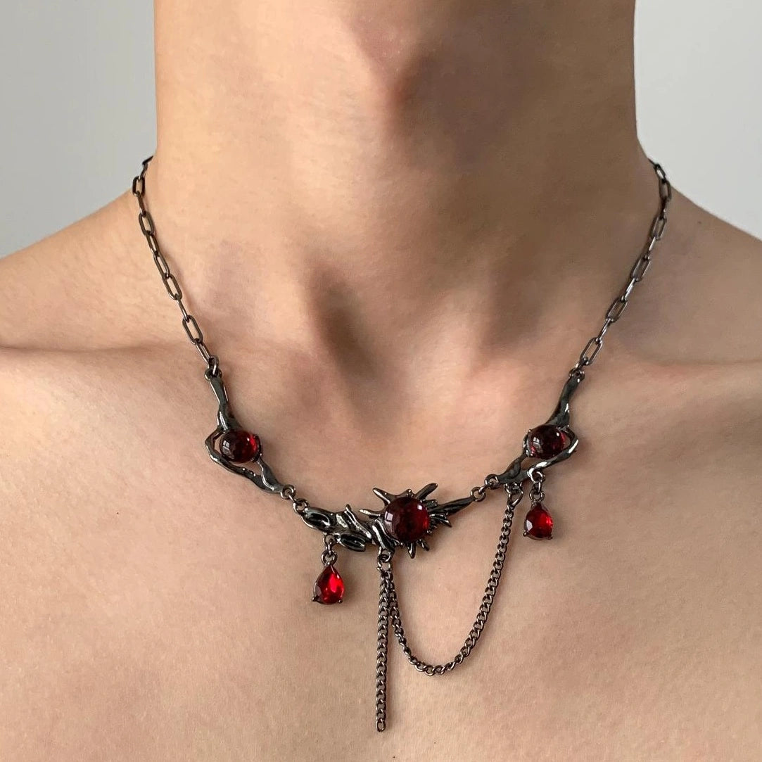Accessories Gothic Red Crystal Fringe Choker Necklace