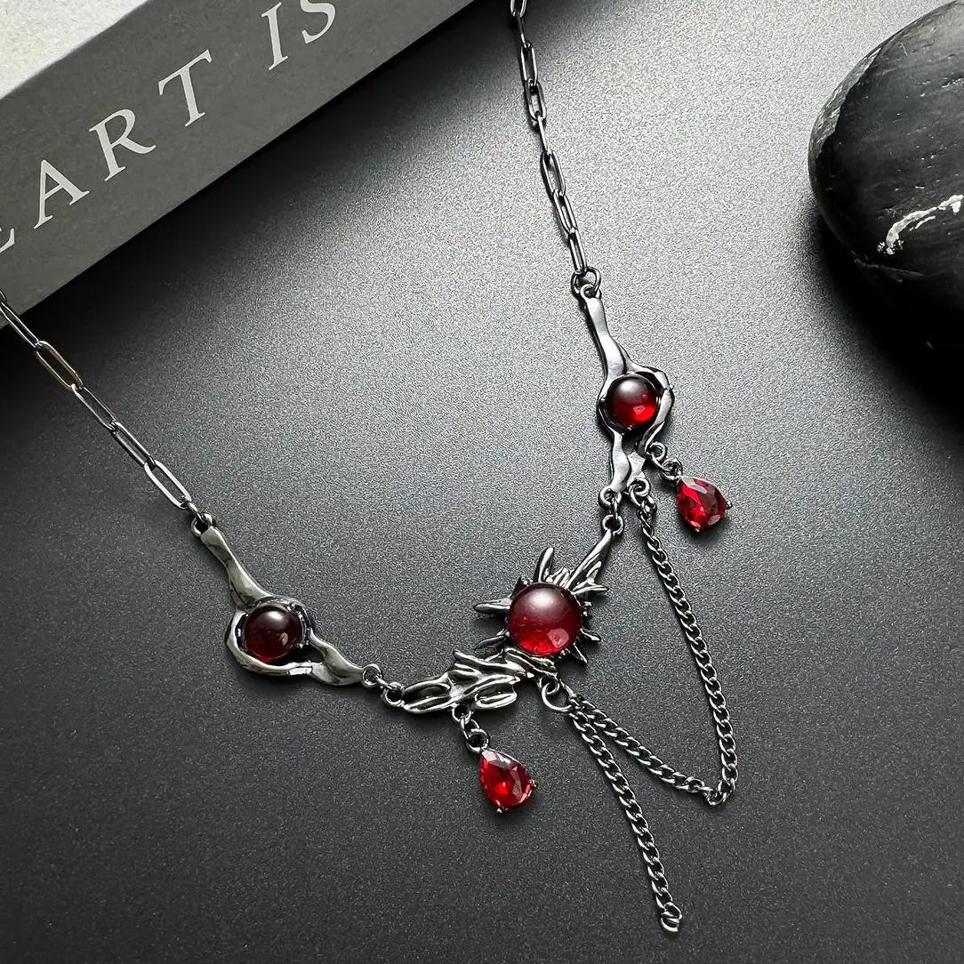 Accessories Gothic Red Crystal Fringe Choker Necklace