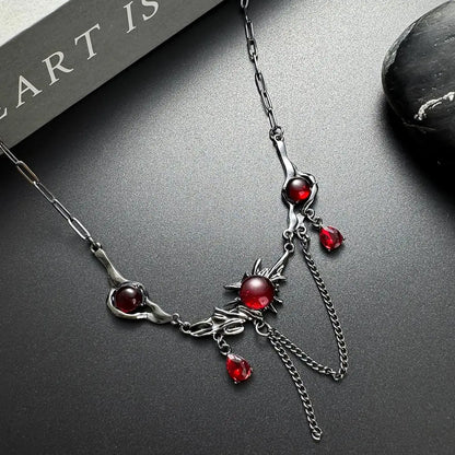 Accessories Gothic Red Crystal Fringe Choker Necklace