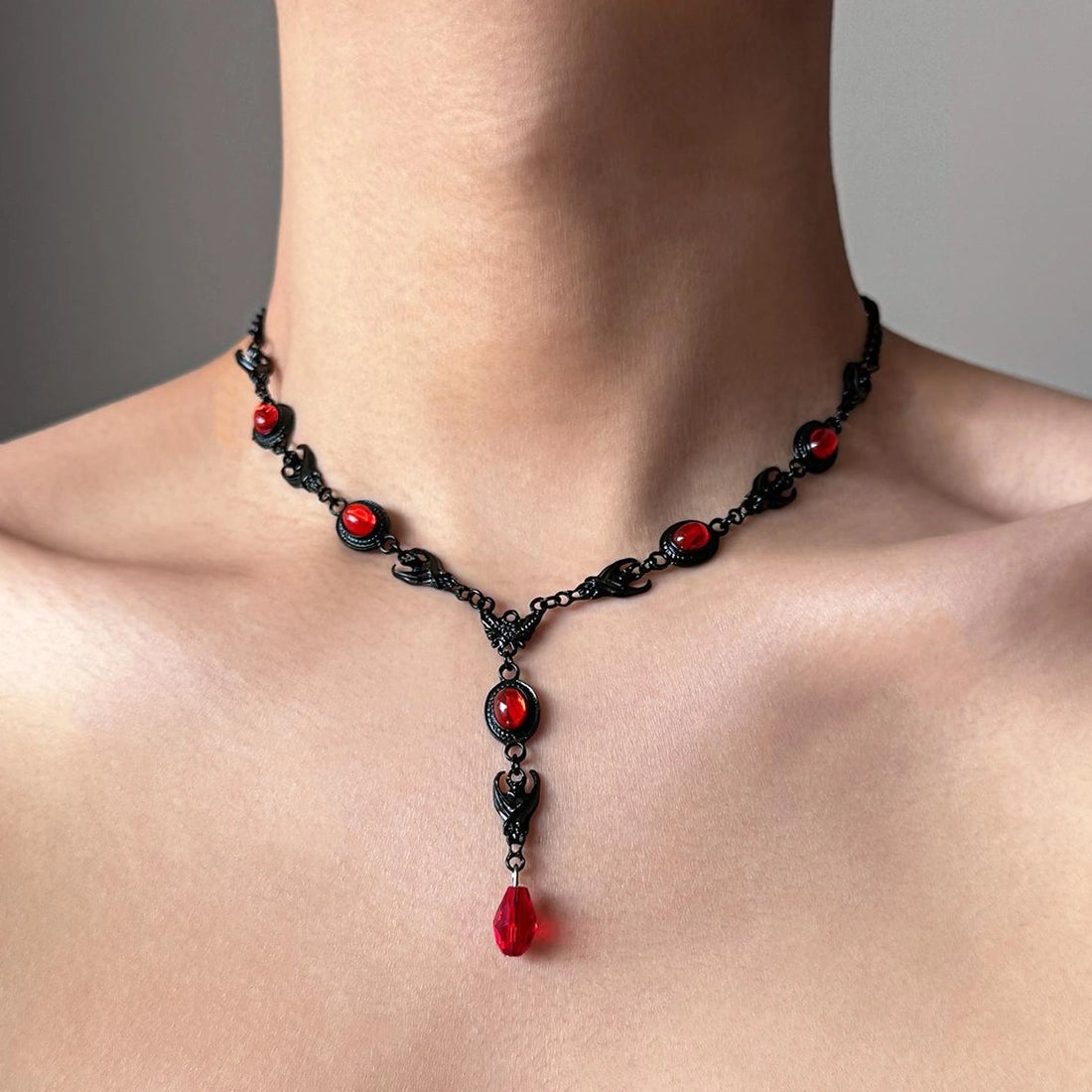 Accessories Gothic Red Heart Crystal Pendant Necklace