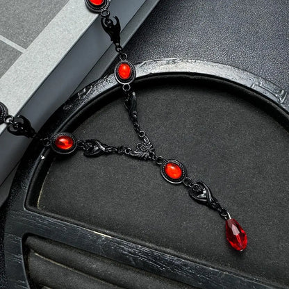 Accessories Gothic Red Heart Crystal Pendant Necklace
