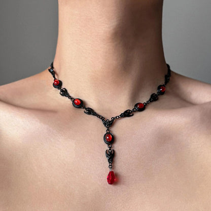 Accessories Gothic Red Heart Crystal Pendant Necklace