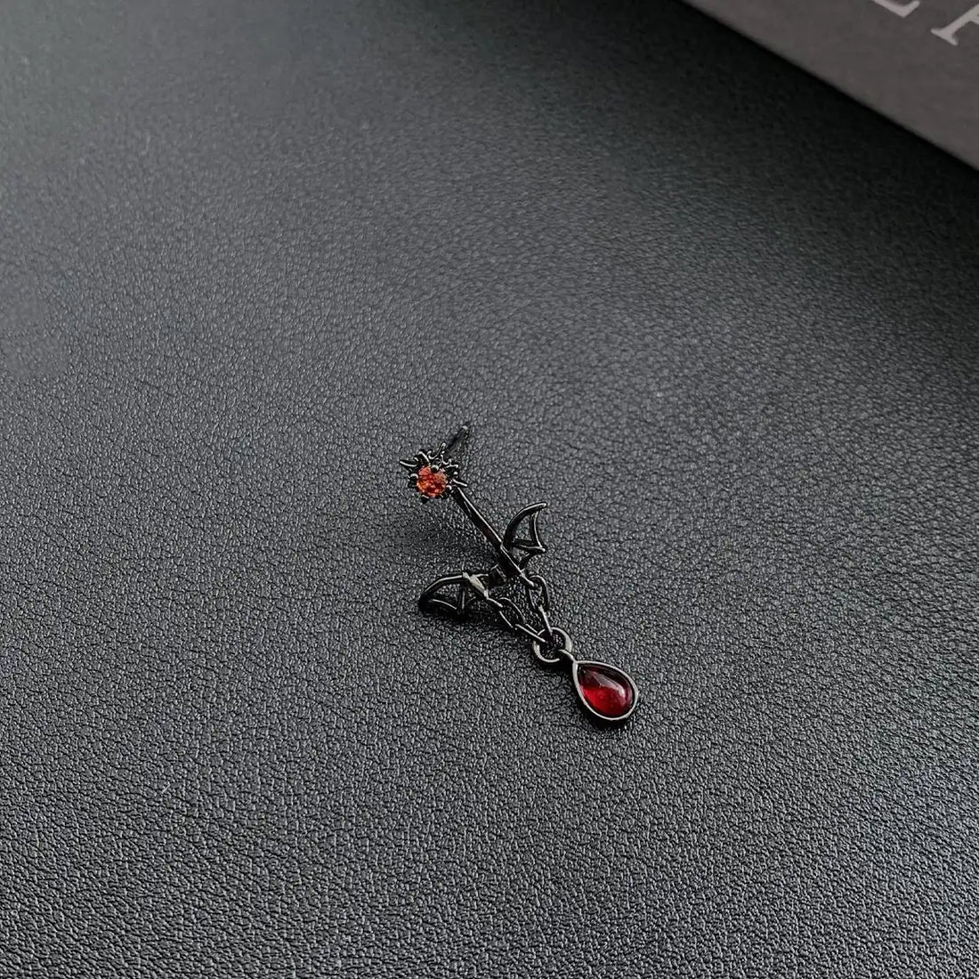 Accessories Gothic Red Zircon Hollow Bat Drop Earrings