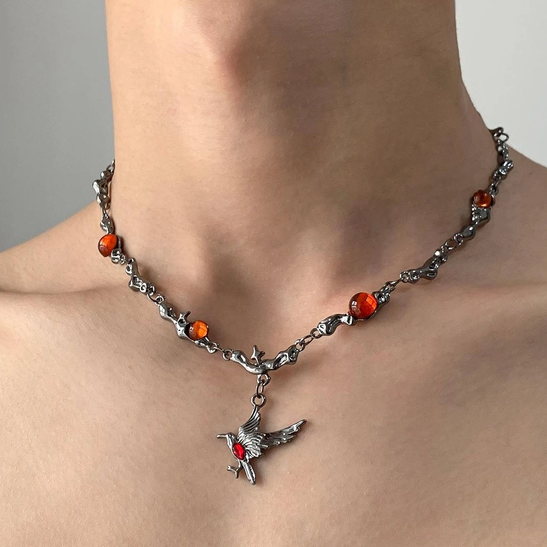 Accessories Gothic Red Zircon Raven Choker Necklace