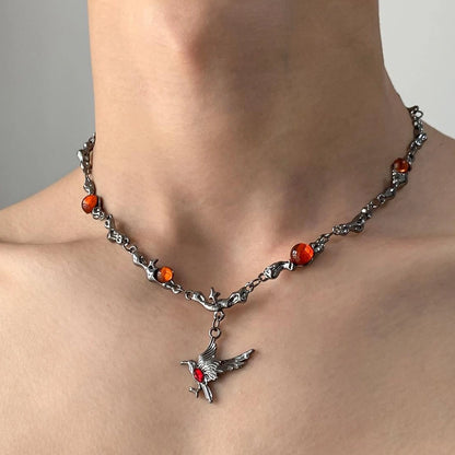 Accessories Gothic Red Zircon Raven Choker Necklace