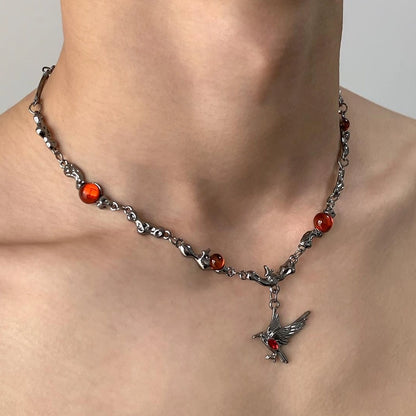 Accessories Gothic Red Zircon Raven Choker Necklace