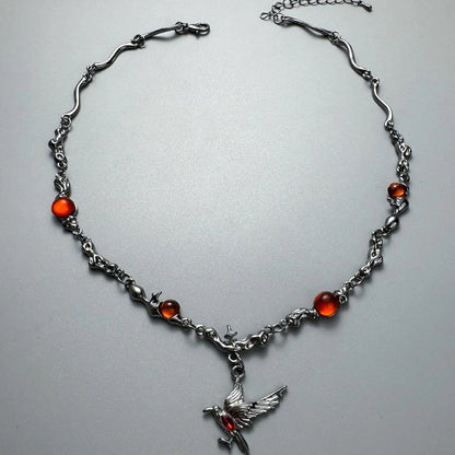 Accessories Gothic Red Zircon Raven Choker Necklace