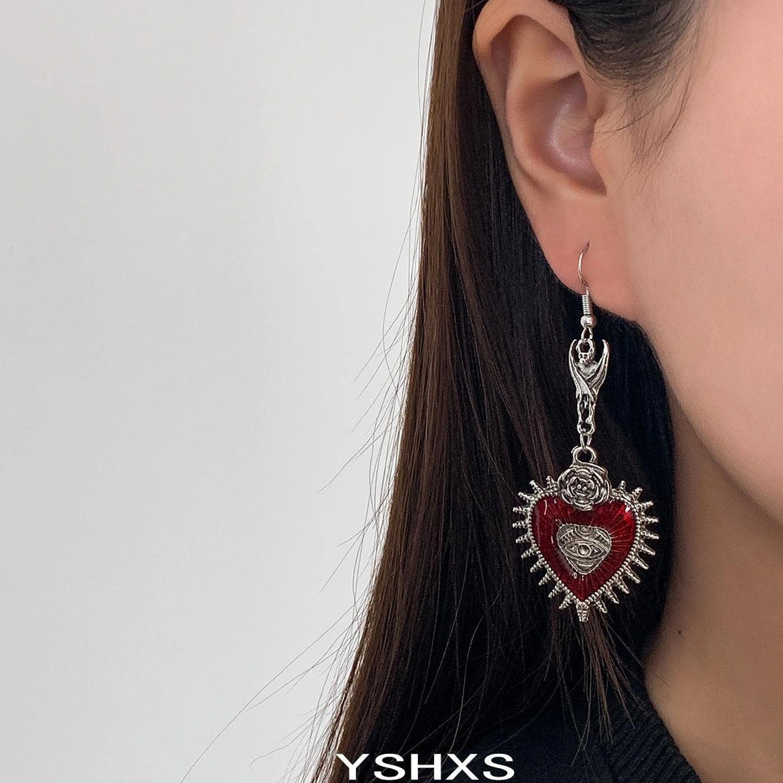 Accessories Gothic Rose Heart Evil Eye Earrings