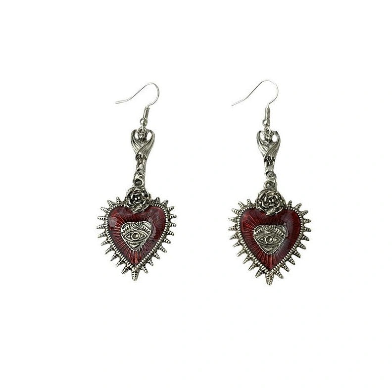 Accessories Gothic Rose Heart Evil Eye Earrings