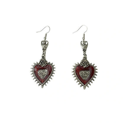 Accessories Gothic Rose Heart Evil Eye Earrings