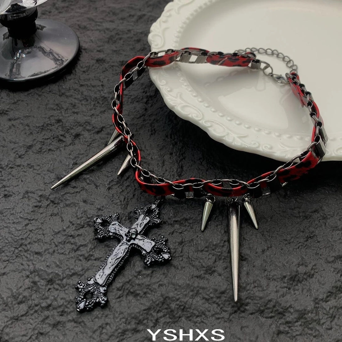 Accessories Gothic Studded Leather Cross Choker