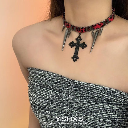 Accessories Gothic Studded Leather Cross Choker