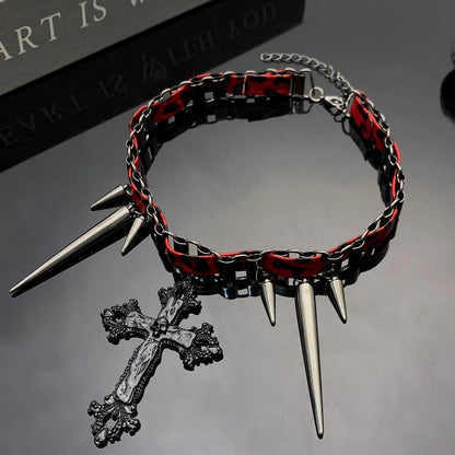 Accessories Gothic Studded Leather Cross Choker