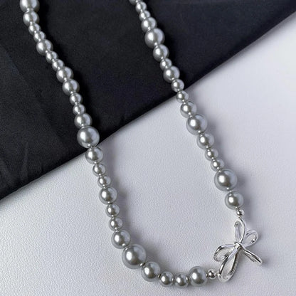 Accessories Gray Pearl Bow Necklace Minimalist Design