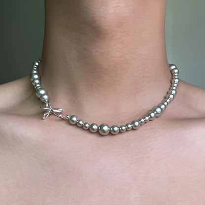 Accessories Gray Pearl Bow Necklace Minimalist Design