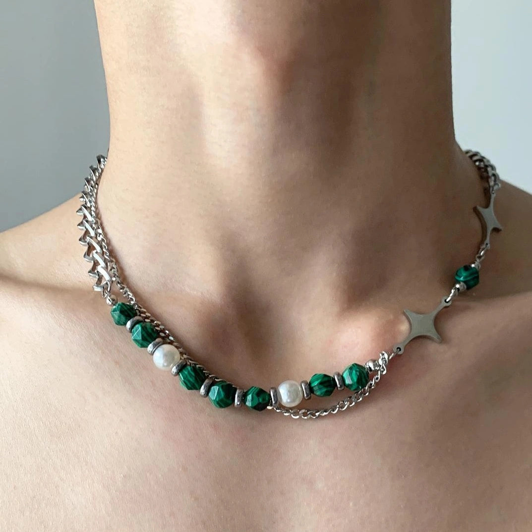 Accessories Green Crystal Cross Pendant Necklace
