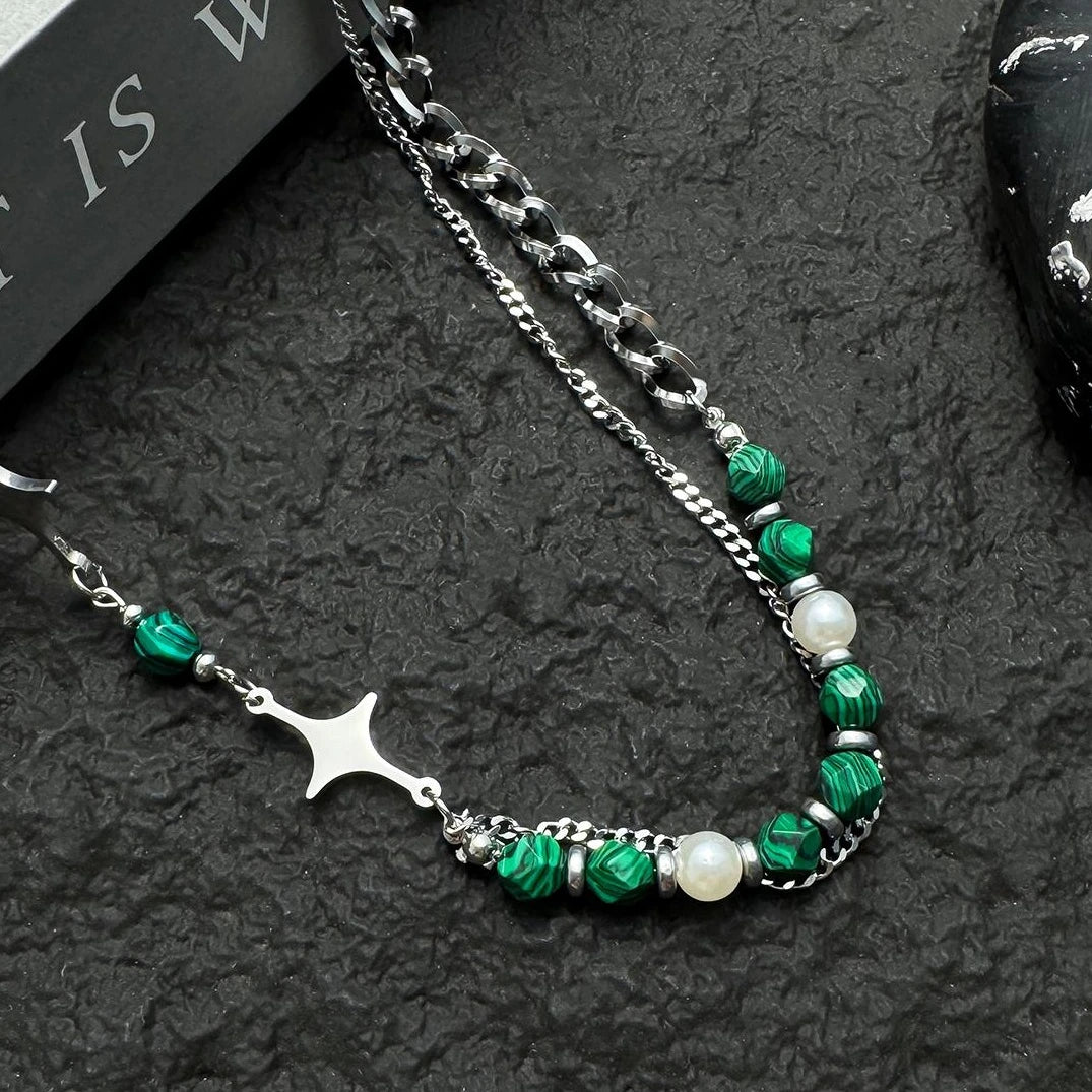 Accessories Green Crystal Cross Pendant Necklace