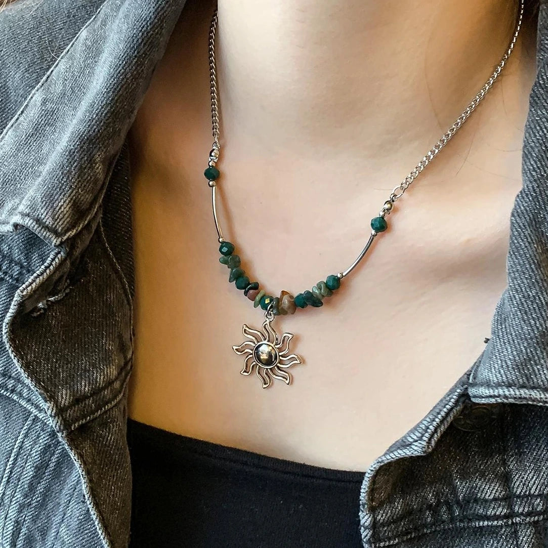 Accessories Handmade Sun Pendant Beaded Necklace
