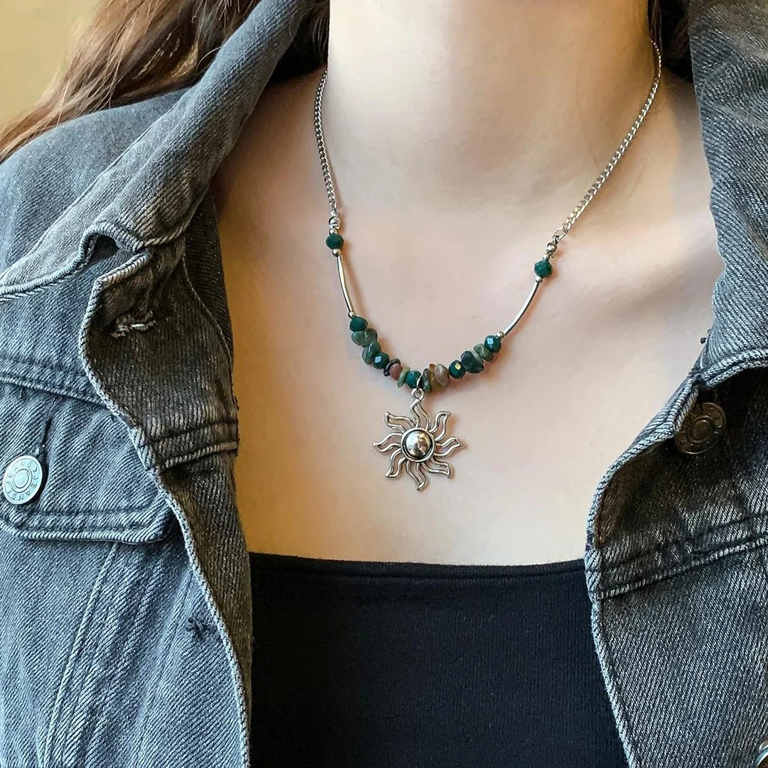 Accessories Handmade Sun Pendant Beaded Necklace