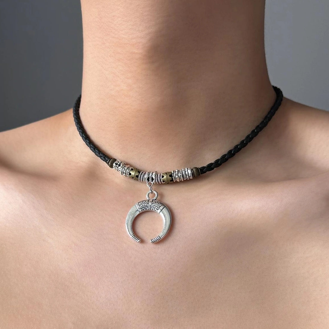 Accessories Handwoven Crescent Pendant Bohemian Long Necklace