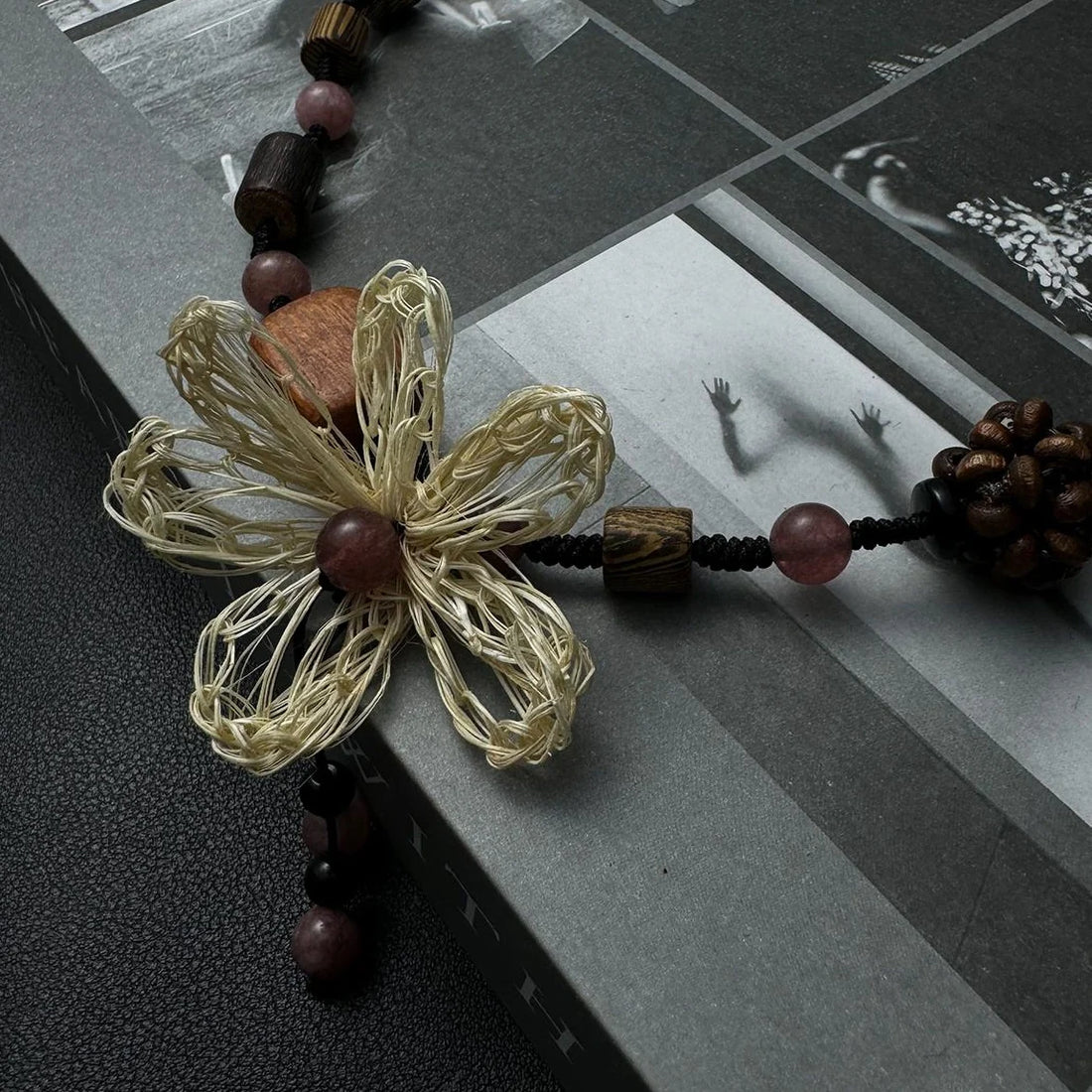Accessories Handwoven Floral Wood Pendant Necklace