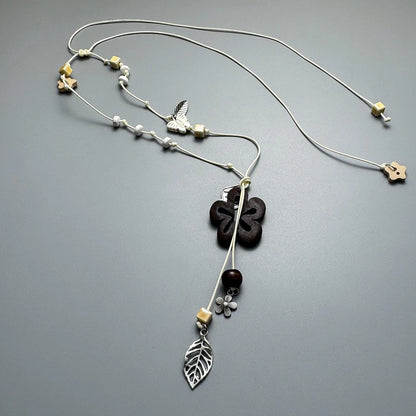 Accessories Handwoven Rope Wood Flower Pendant Necklace