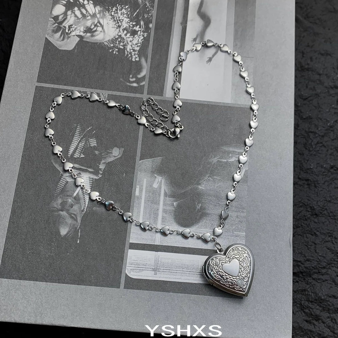 Accessories Heart Locket Puzzle Necklace V-Neck T-Shirt Long-Sleeve