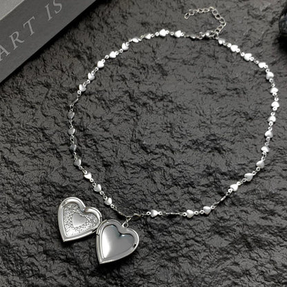 Accessories Heart Locket Puzzle Necklace V-Neck T-Shirt Long-Sleeve
