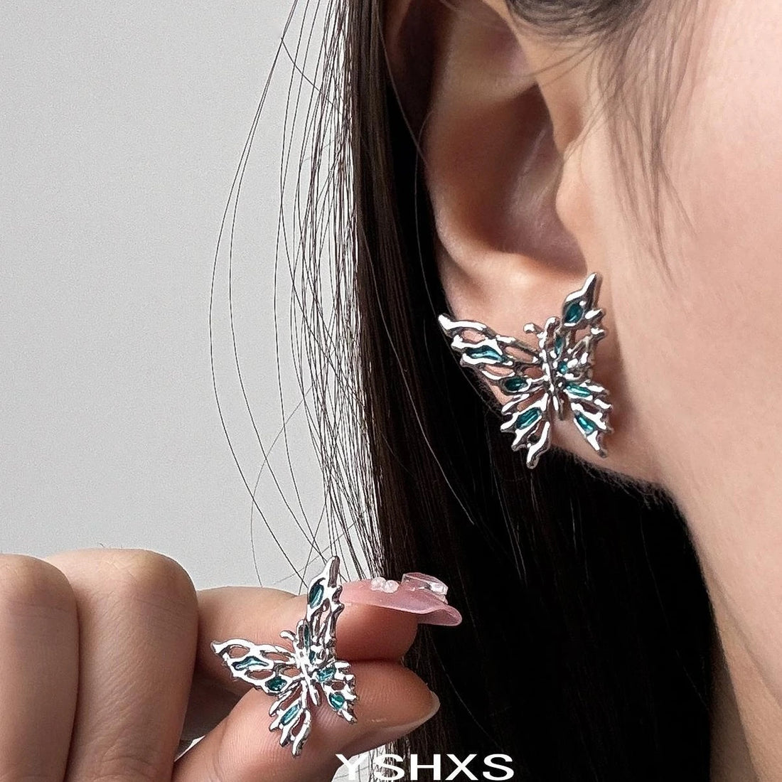 Hollow Blue Butterfly Stud Earrings