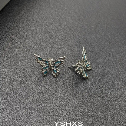 Hollow Blue Butterfly Stud Earrings