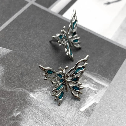 Hollow Blue Butterfly Stud Earrings